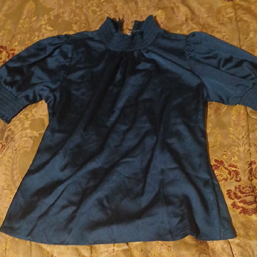 Ann Taylor Blue Ruffled Fitted Blouse